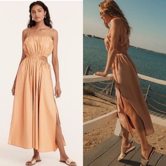 J. Crew Peach Side Cut-Out Cotton Poplin Maxi Dress XL BC980 - Picture 1 of 16